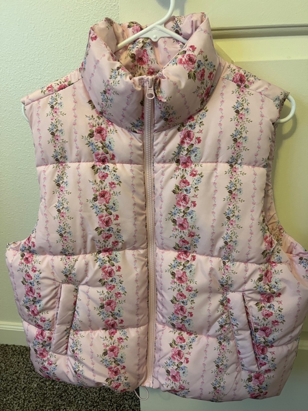 Matching Floral Puffer Vest Set Pink Blue Cottagecore Coquette Aesthetic - Picture 4 of 5
